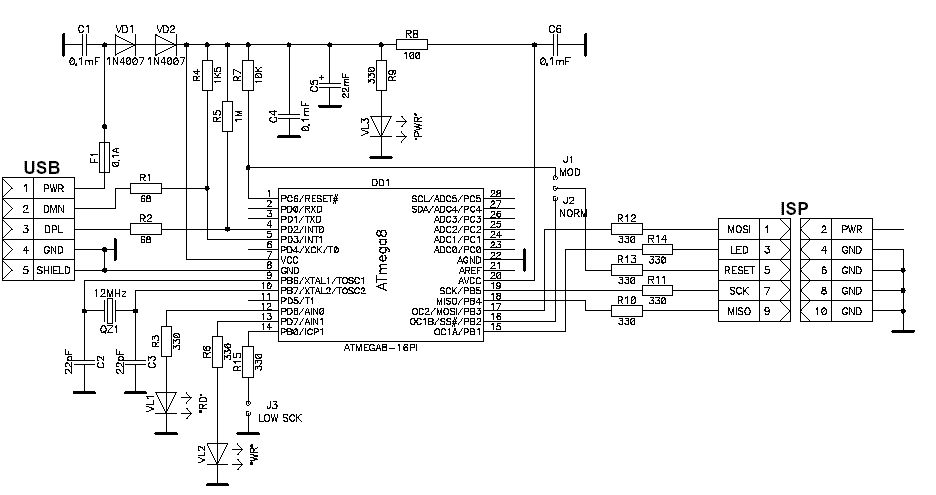 Схема USB AVR910